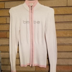 Bebe Logo PINK White Sweater Size Large